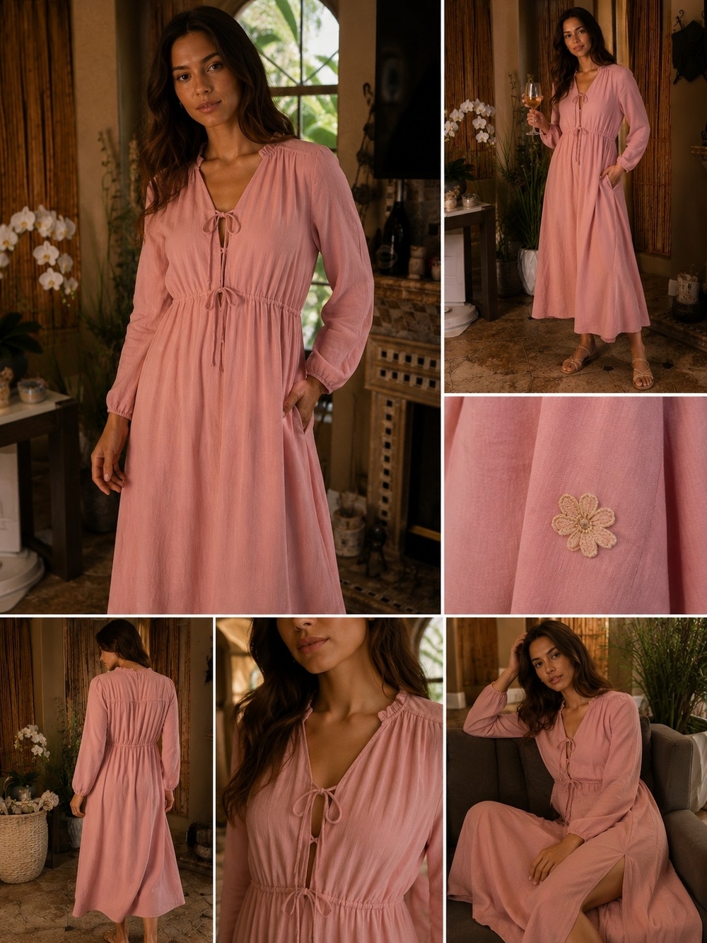 Petal & Pup Dusty Rose Long Sleeve Smocked Waist Maxi Dress